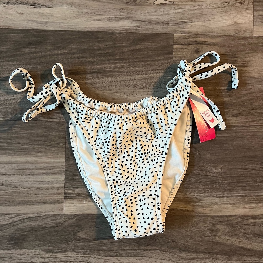 Xhilaration Cream/Ivory & Black Polka dot Tie-Side Swim Bottoms